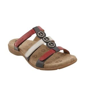 Taos Women's Peace Prize Slide Sandal Patriot  red cream and blue size 7